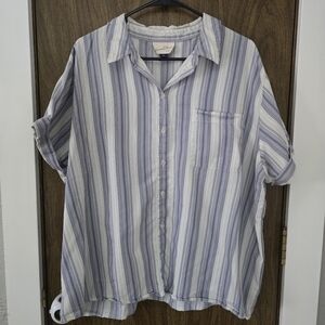 Universal Thread Purple Gray Striped Short Sleeve Button Front Shirt Size XXL